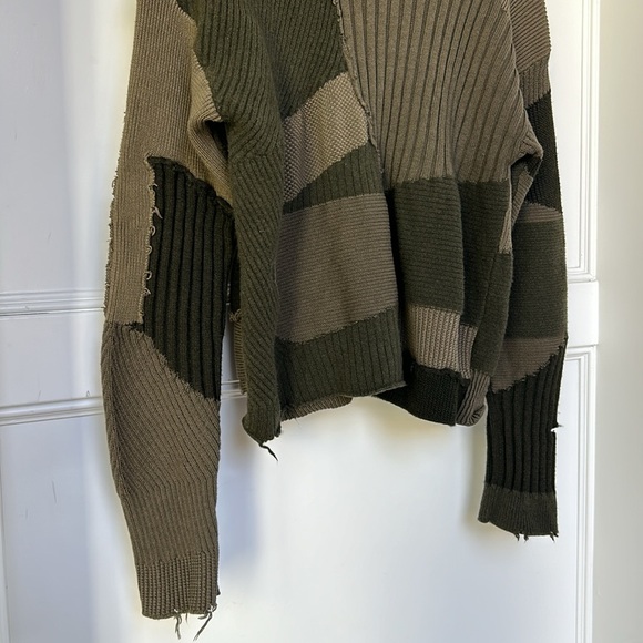 HELMUT LANG MILITARY GRUNGE CREW Long Sleeve Patchwork Sweater Green Large - Picture 8 of 15